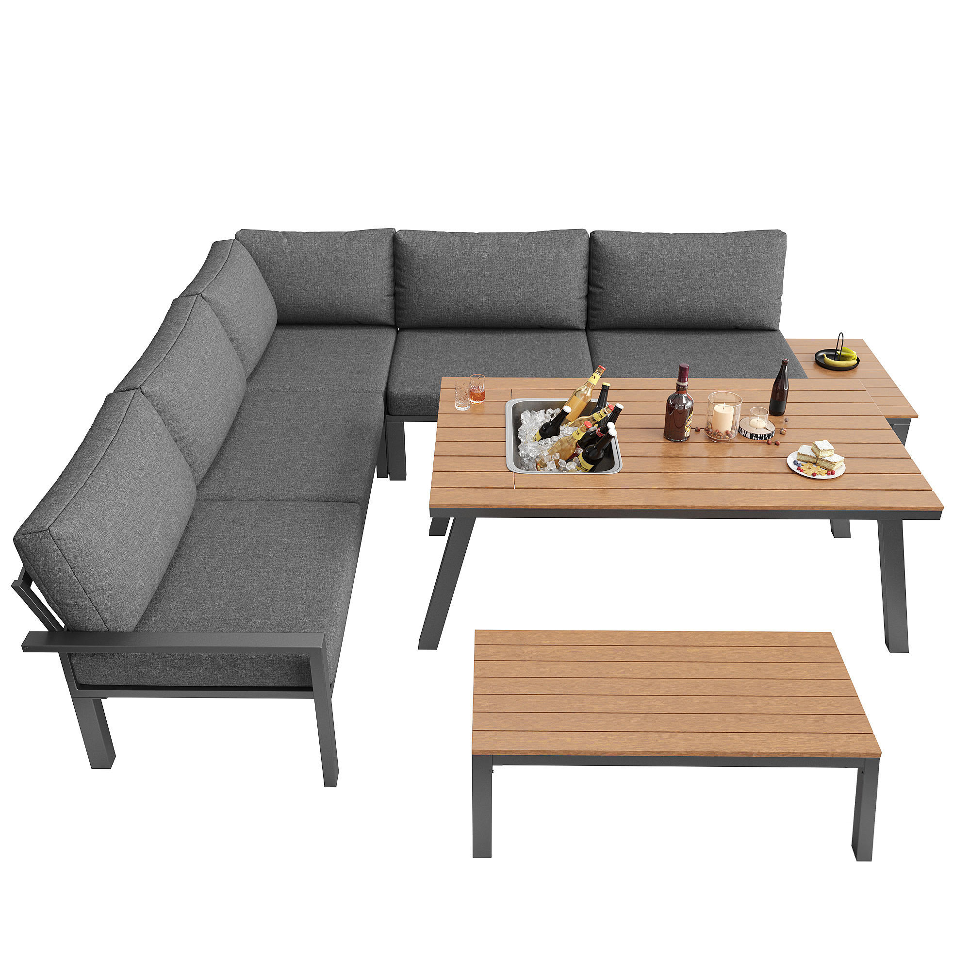 LOUNGEGARNITUR 110/63,5/65 cm grau aus Metall mit Eiskübel-Tisch - Grau, Metall - OKWISH