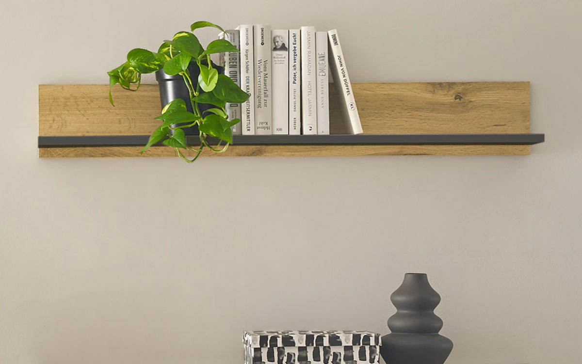 AKTENREGAL grau matt, Eiche Wotan 100 cm, Wandregal für Homeoffice und Büro - Eiche Wotan/Grau, Holzwerkstoff (100/15/17cm) - Furn.Design