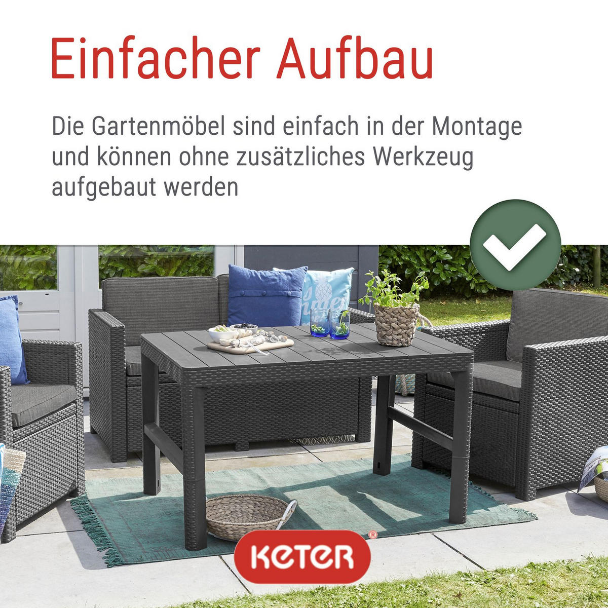 LOUNGESET Victoria mit Tisch Lyon in anthrazit - Anthrazit, Kunststoff - Allibert