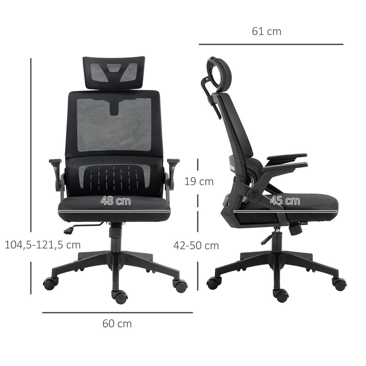 BÜROSTUHL, Ergonomisch, Mesh, Schwarz - Schwarz, Textil (61/119/60cm) - Vinsetto