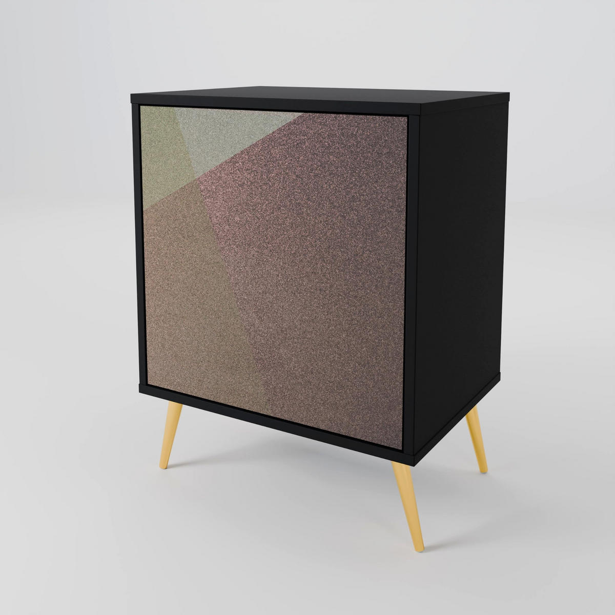 SIDEBOARD BEIGE GEOMETRY, Schwarz, 57,5x42x72,5 cm, Schwarze Metallfüße - Multicolor/Schwarz, Holzwerkstoff/Metall (57.5/72.5/42cm) - SpaceRebels