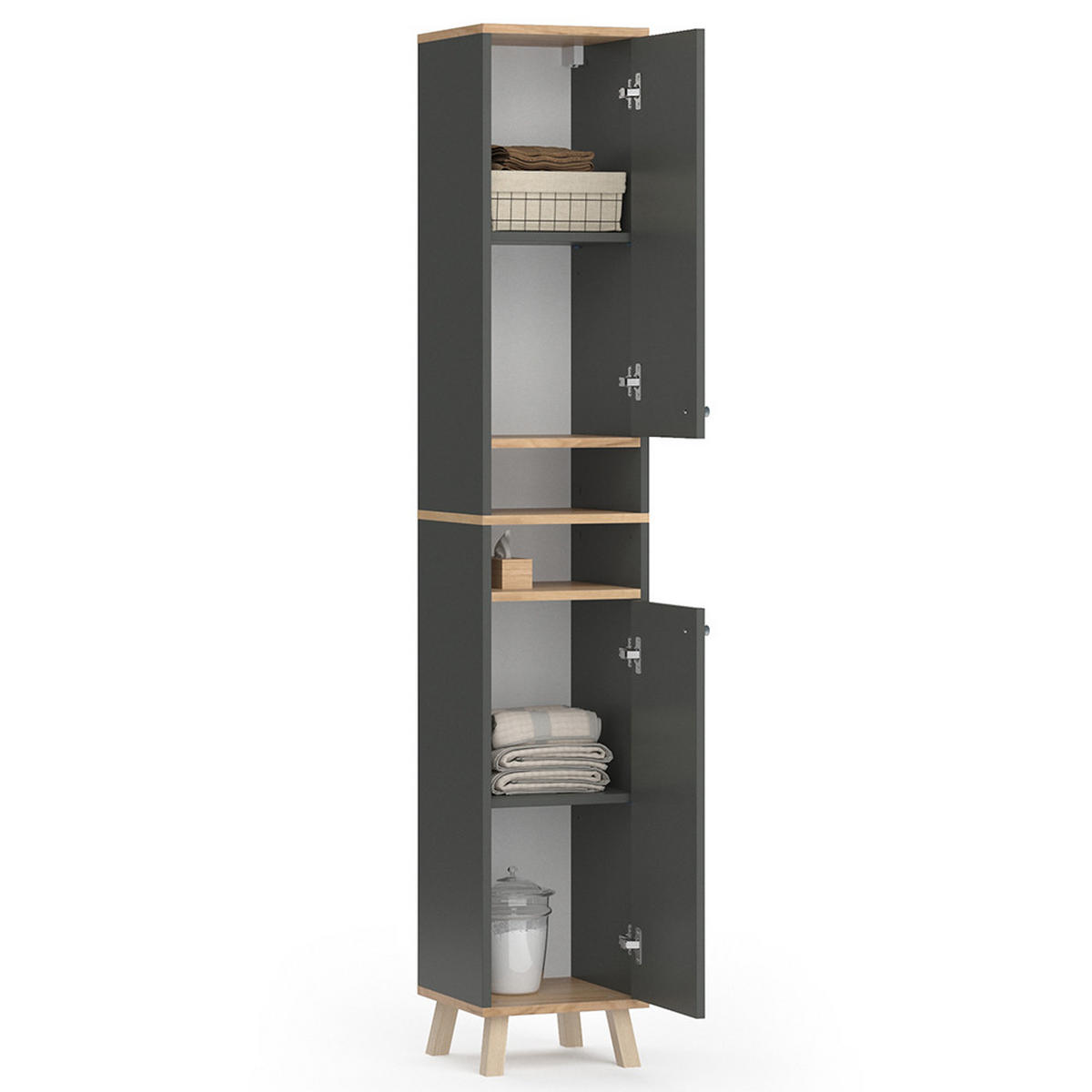 BADSCHRANK Senyo Anthrazit 30 x 174 cm - Anthrazit, Holzwerkstoff (30/174/30cm) - Vicco