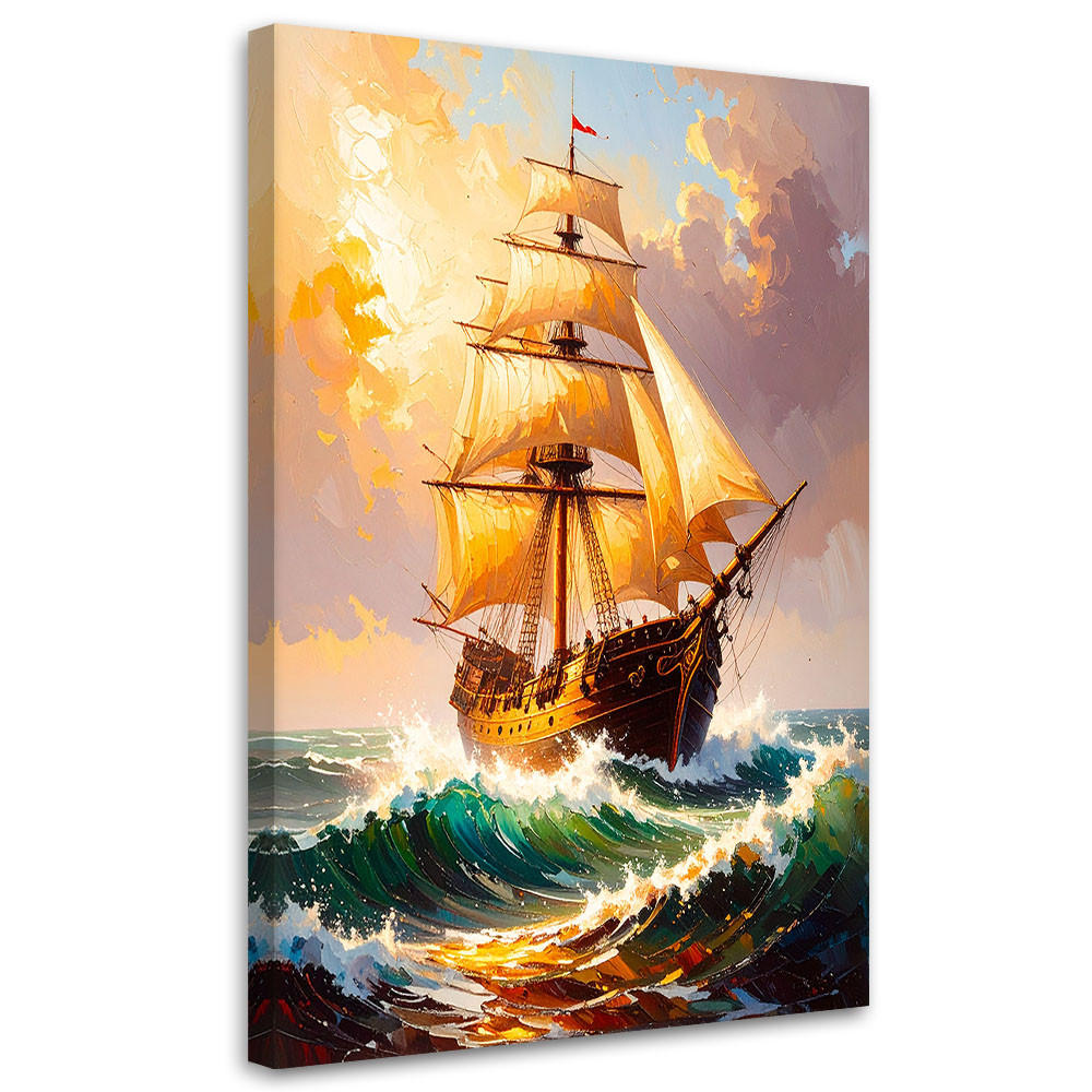 LEINWANDBILD Segelschiff auf rauer See 60x90cm - Beige, Textil (60/90cm) - Feeby