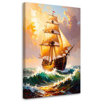 LEINWANDBILD Segelschiff auf rauer See 60x90cm - Beige, Textil (60/90cm) - Feeby