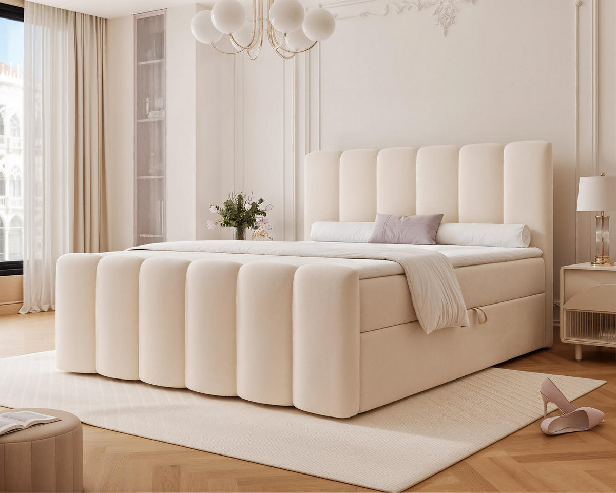 BOXBETT FERRERO 160/200 cm, in Beige, mit Matratze - Beige, Textil (160/200cm) - Idohome
