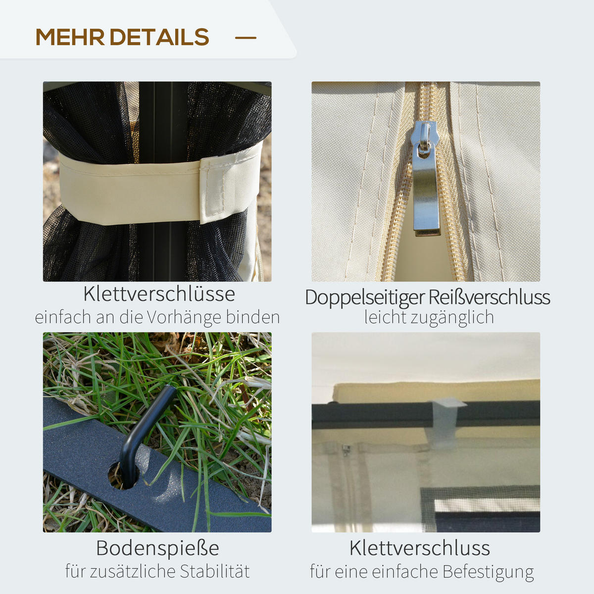 PAVILLON, Beige/Kaffee/Cremeweiß, Metall, Polyester - Beige, Metall (299/274/299cm) - Outsunny