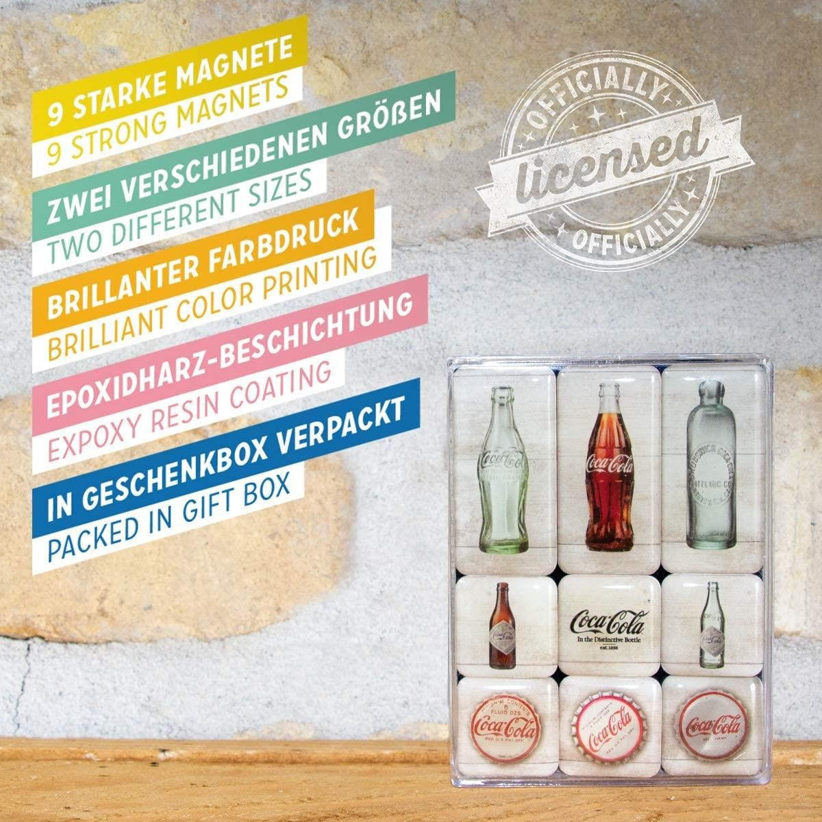 MAGNETSET 9-teilig Coca-Cola Bottle Timeline - Multicolor, Metall (7/9/2cm) - Nostalgic-Art