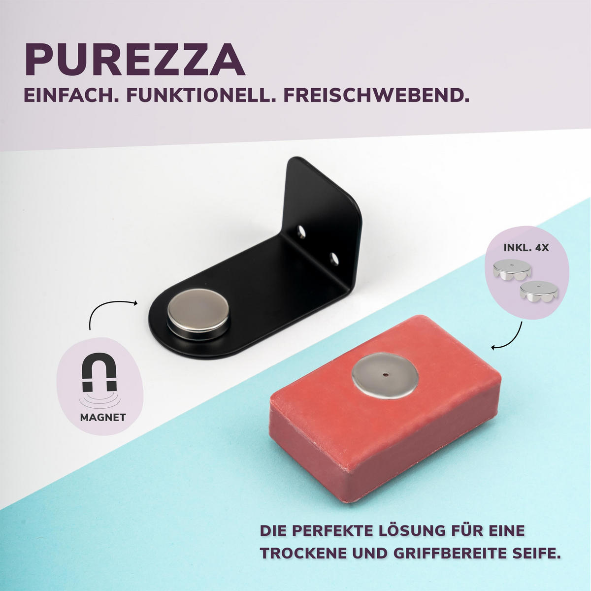 MAGNET-SEIFENHALTER PUREZZA 2er-Set schwarz - Schwarz, Metall (4.5/4.5/8cm) - bremermann