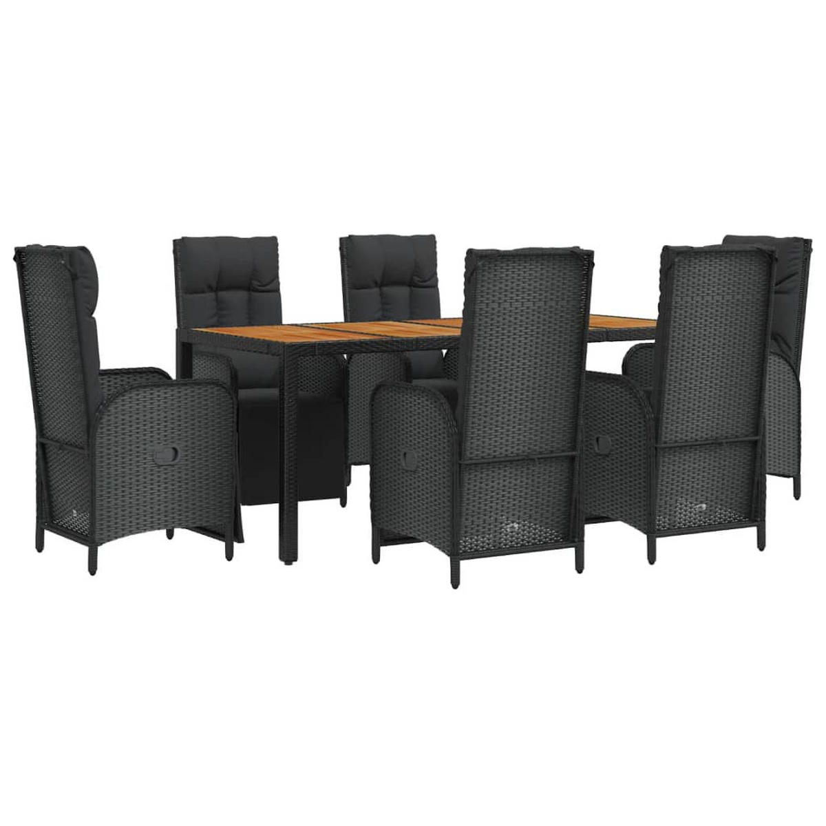 GARTEN-ESSGRUPPE 7-teilig Mit Kissen Schwarz Poly Rattan - Schwarz, Kunststoff - vidaXL