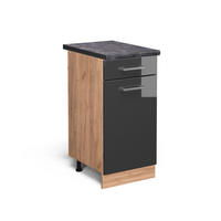 KÜCHENUNTERSCHRANK R-Line Anthrazit Hochglanz 40 cm, AP Anthrazit - Anthrazit/Eiche Wotan, Holzwerkstoff (40/81.6/60cm) - Vicco