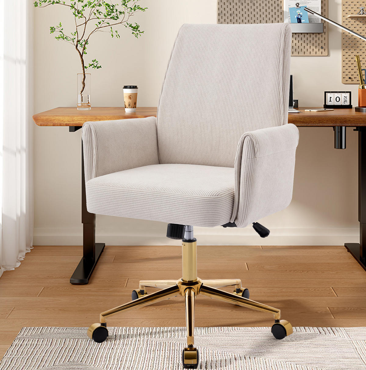 BÜRODREHSTUHL ergonomisch Corduroy White - Weiß, Kunststoff (61/107/64cm) - Meubliv