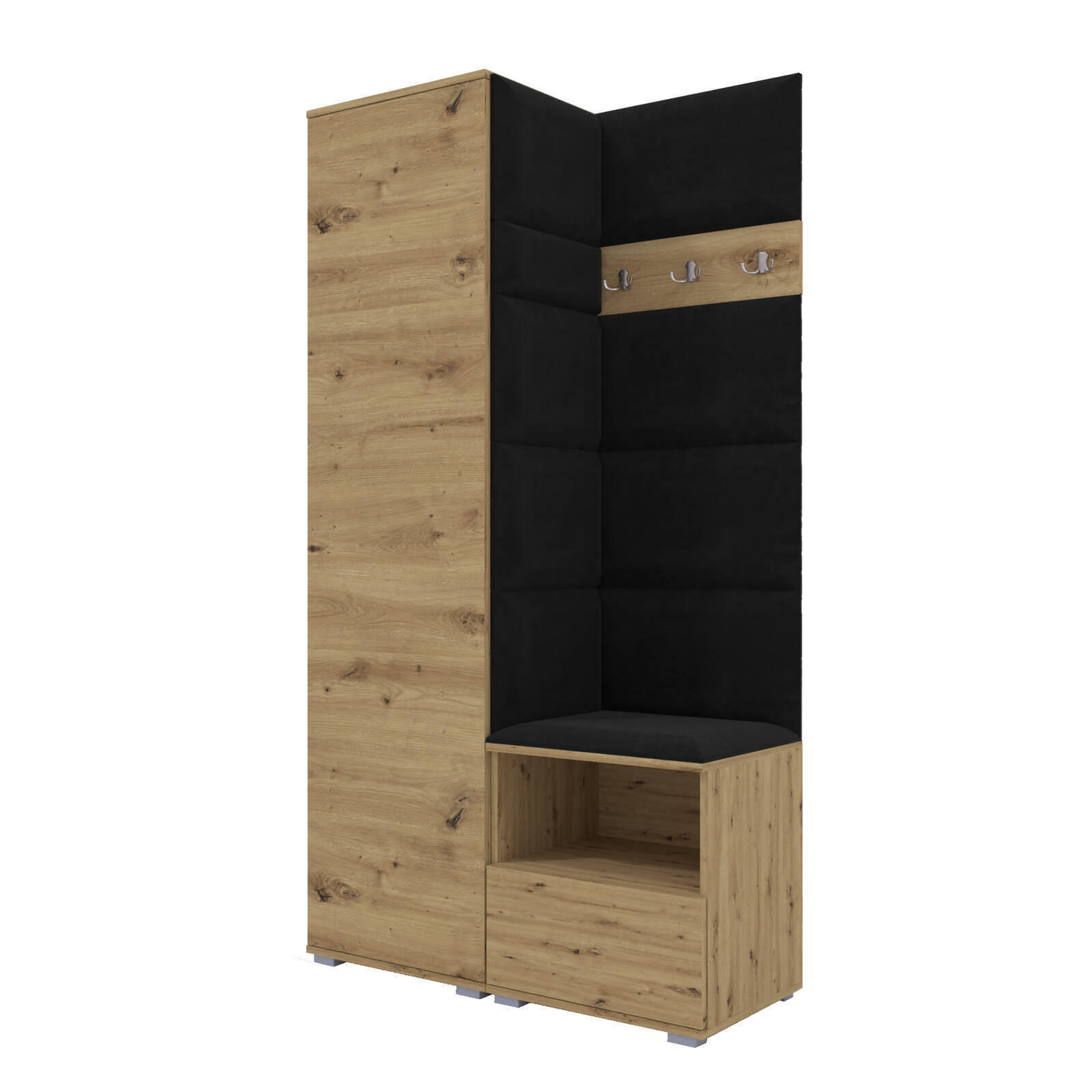XXXLutz Garderoben-Set Eiche Artisan, Schwarz 100x187x40 cm