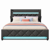 POLSTERBETT 160/200 mit Bettkasten, LED, USB/Typ-C und 360°-Beleuchtung in Grau - Grau, Holzwerkstoff/Textil (160/200cm) - EVRYAE
