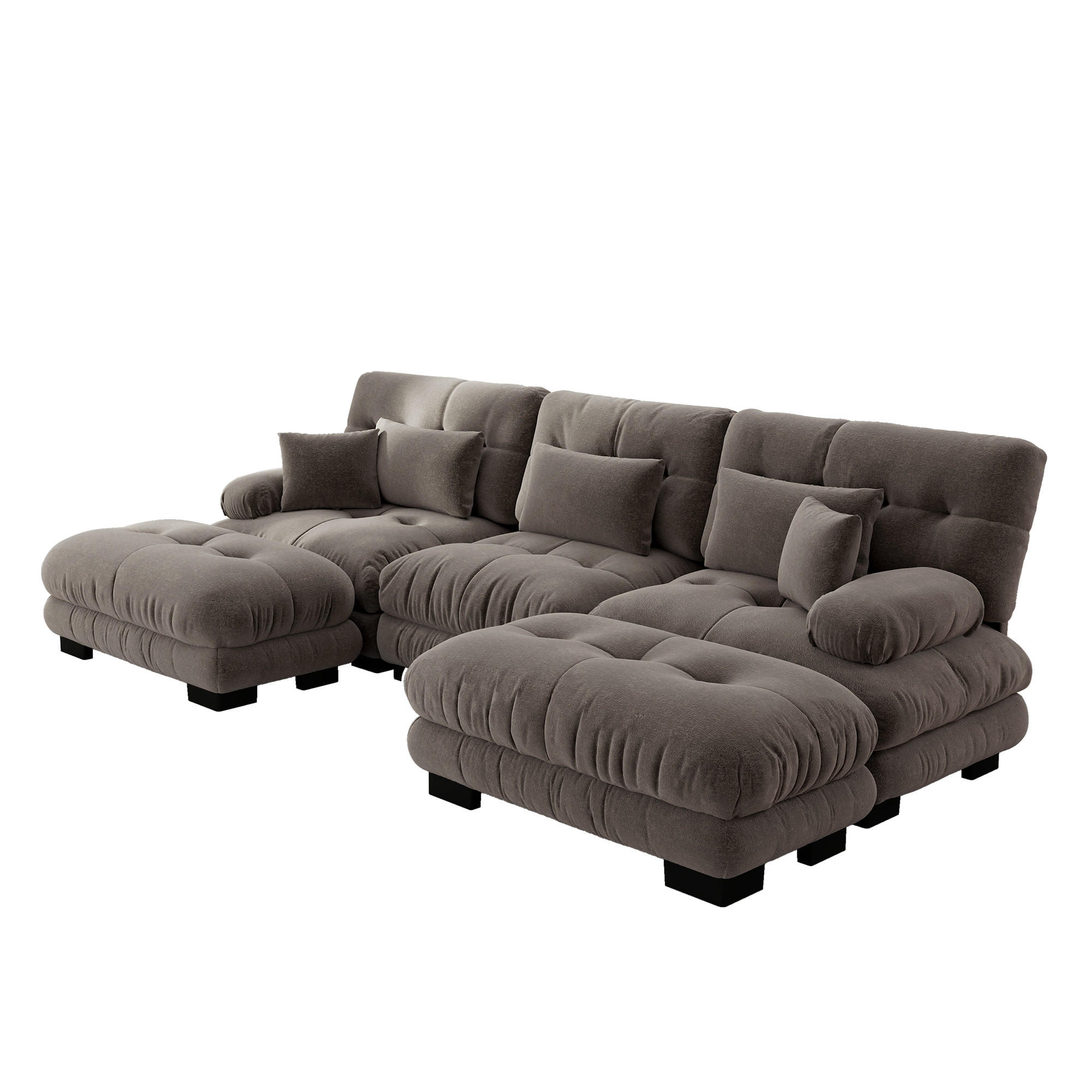 WOHNLANDSCHAFT aus Chenille mit Ottomanen & modularem Design, braun - Braun, Textil (145/81/313cm) - Luhomfu