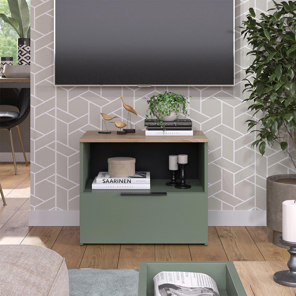 KOMMODE Wido Grün 60 x 50 cm mit klappe - Grün/Sonoma Eiche, Holzwerkstoff (60/50/40cm) - Vicco