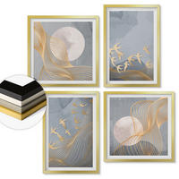 WANDBILDER 4er Set - 50x50 cm & 40x60 cm Goldrahmen - Vögel im Flug, Himmel, Mond - Goldfarben, Kunststoff (50/50cm) - ArtPrintCave