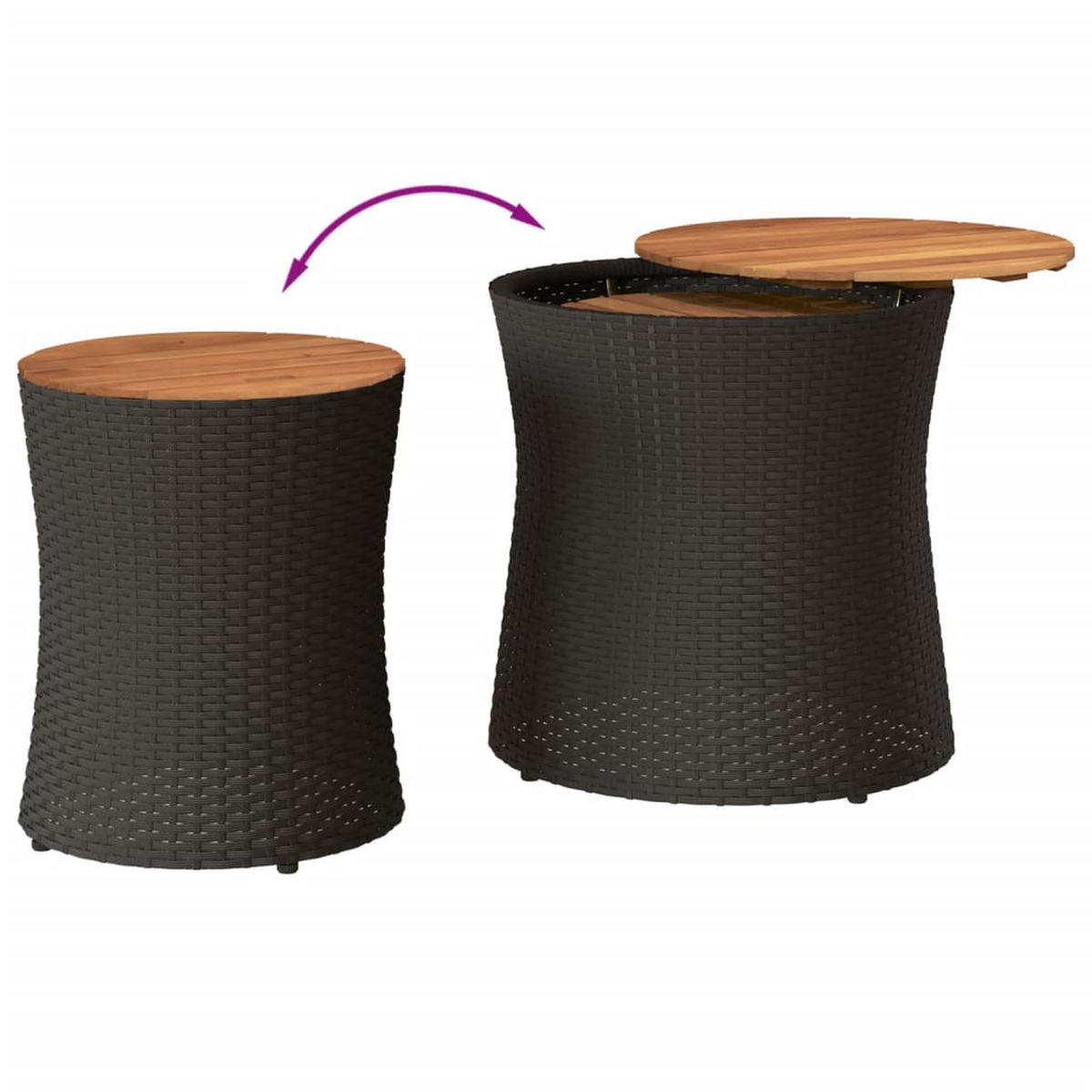 GARTEN-BEISTELLTISCHE 2 Stk. Mit Holzplatte Schwarz Poly Rattan - Schwarz, Kunststoff (50/50/50cm) - vidaXL