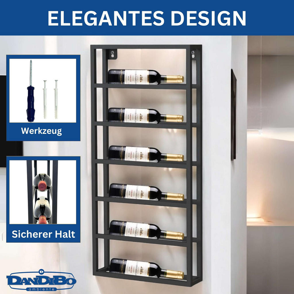 Thumbnail - DanDiBo Weinregal, Schwarz, Metall, 40x83x9 cm, Wohnzimmer, Regale, Weinregale