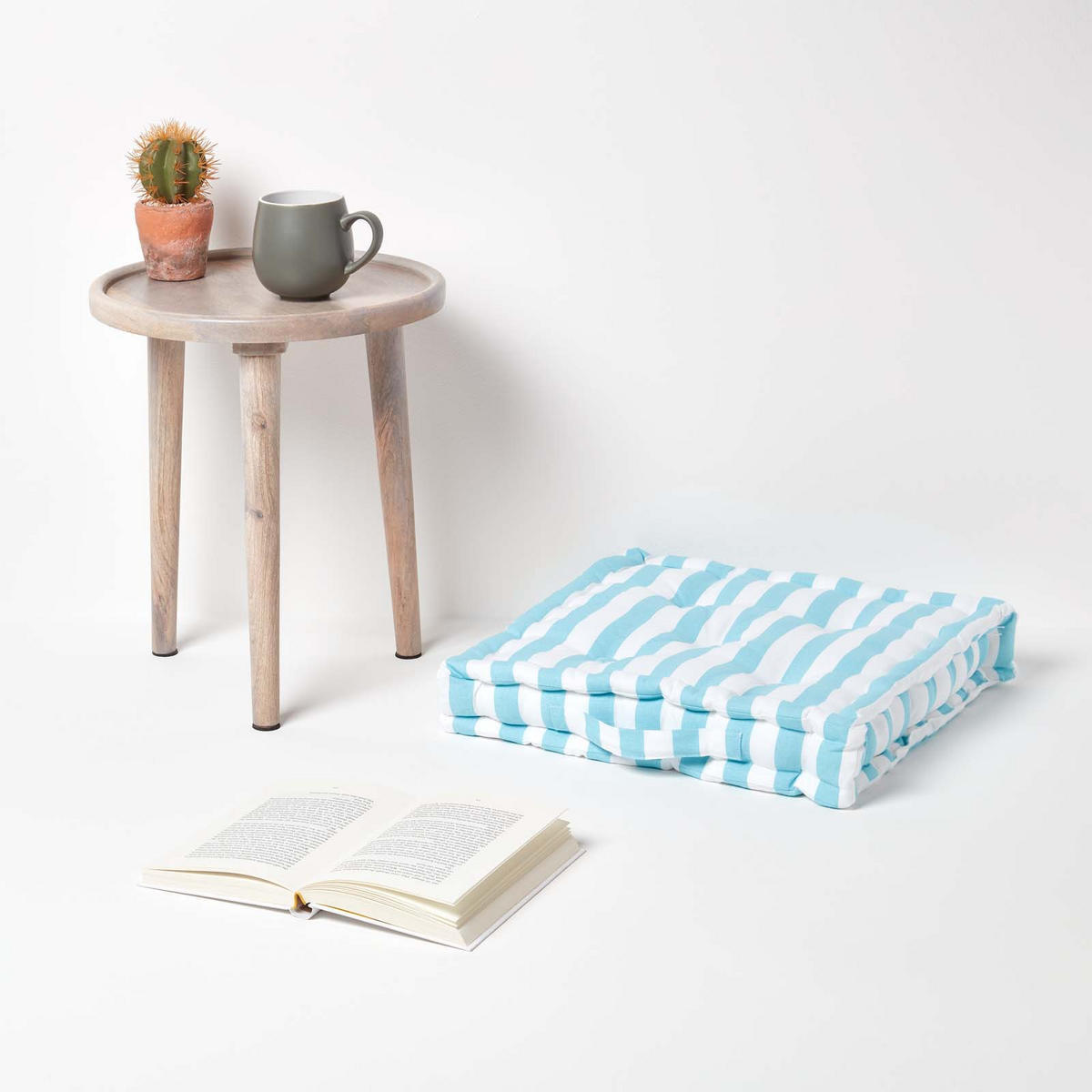 SITZKISSEN blau-weiß gestreift 40/40/8 cm - Blau, Textil (40/40/8cm) - Homescapes