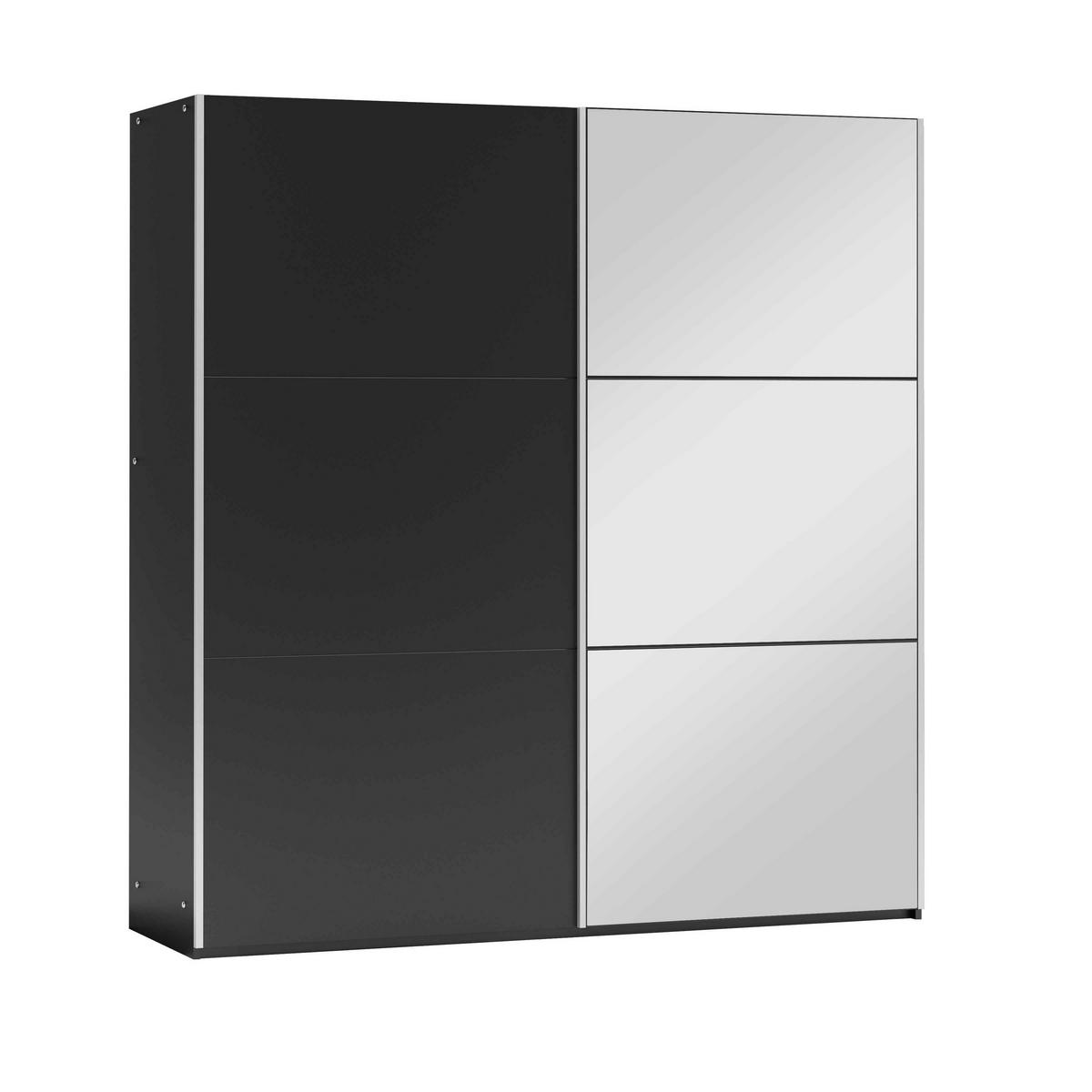 SCHWEBETÜRENSCHRANK IVERN 200/215/65 cm 2-türig mit Spiegel Schwarz - Schwarz, Holzwerkstoff (200/215/65cm) - MASSENO