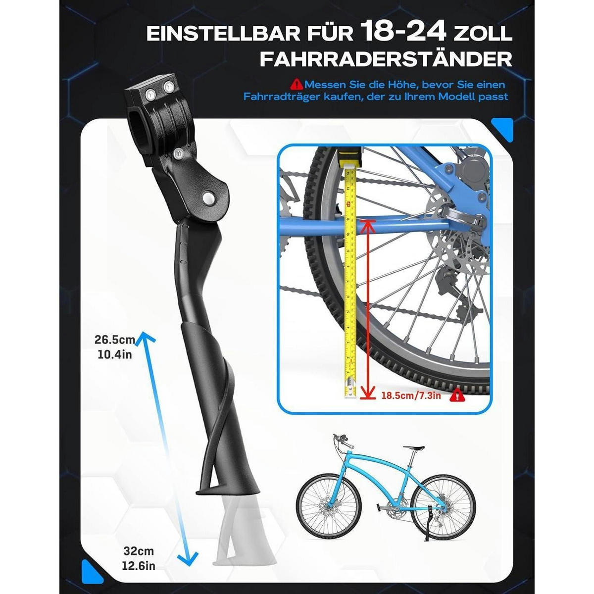 FAHRRADSTÄNDER höhenverstellbar 18-24 Zoll Aluminiumlegierung 35 kg Belastbarkeit - Schwarz, Metall (18.5/26.5/32cm)