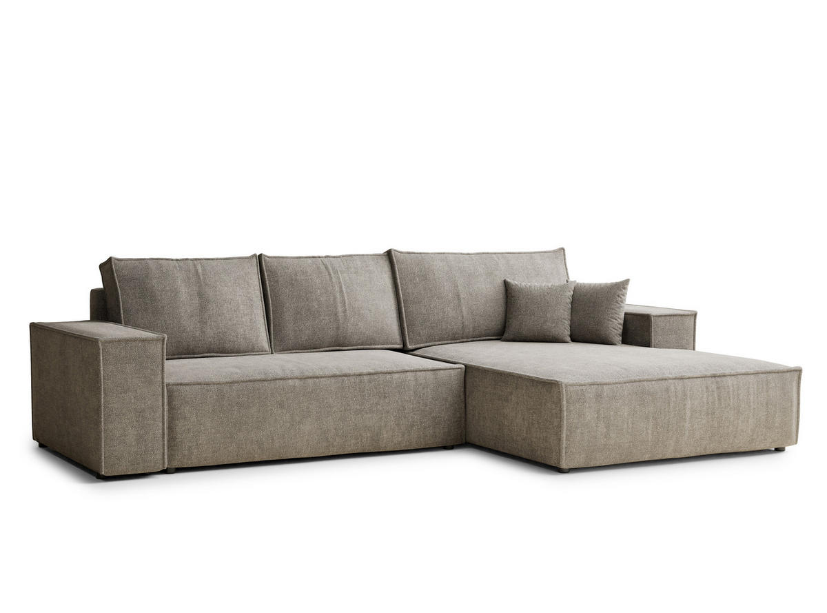ECKSOFA Maze Braun Chenille-Stoff - Rechts Seite - Schwarz/Braun, Holz/Holzwerkstoff (294/185cm) - Maison de Reve