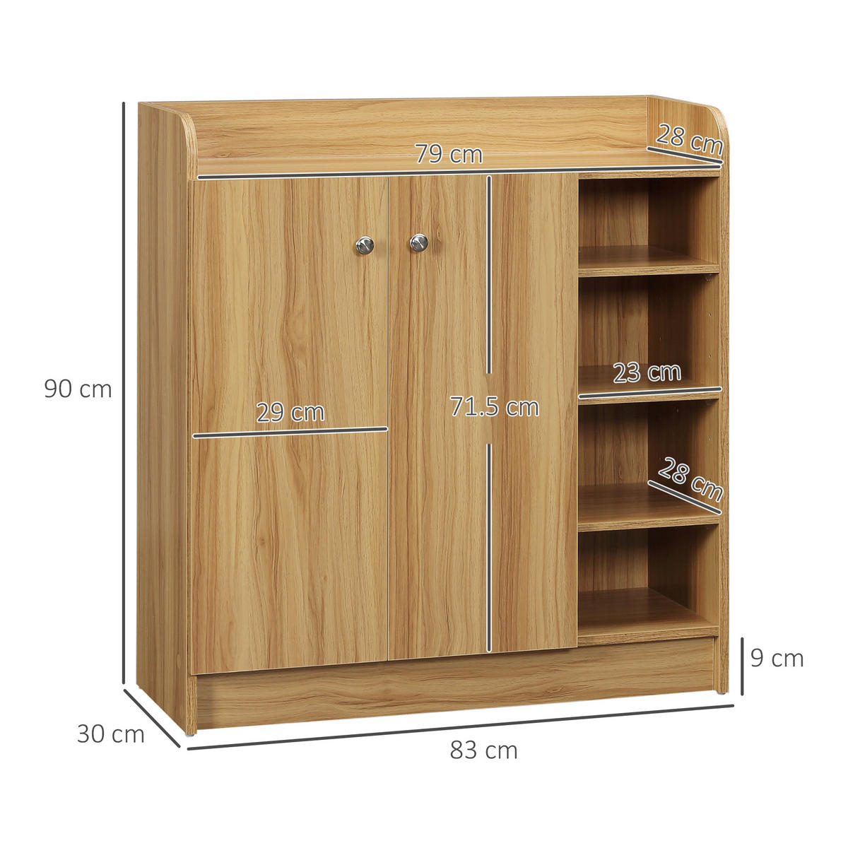 SCHUHSCHRANK,4 offene Böden für 12 Paar 83x30x90cm,hellbraun - Braun, Holzwerkstoff (83/90/30cm) - Vallsero