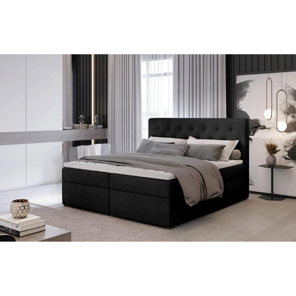 BOXBETT Loree Bonellfederkern - Schwarz, Holz/Holzwerkstoff (140/200cm) - Best For Home