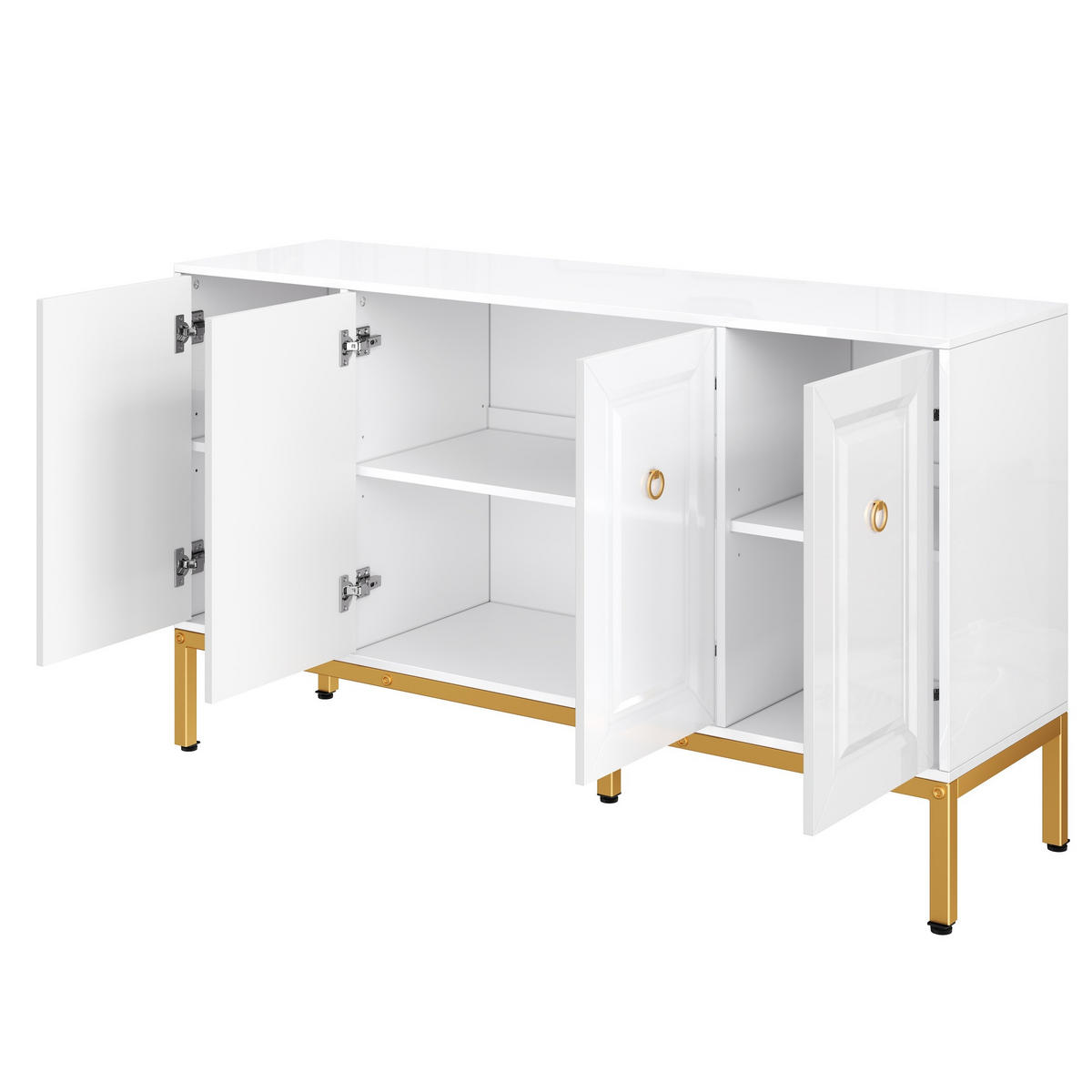 SIDEBOARD 140/40/80 cm in Weiß Hochglanz mit 4 Türen & goldfarbenen Metallbeinen - Weiß, Holzwerkstoff (140/80/40cm) - BEAOK