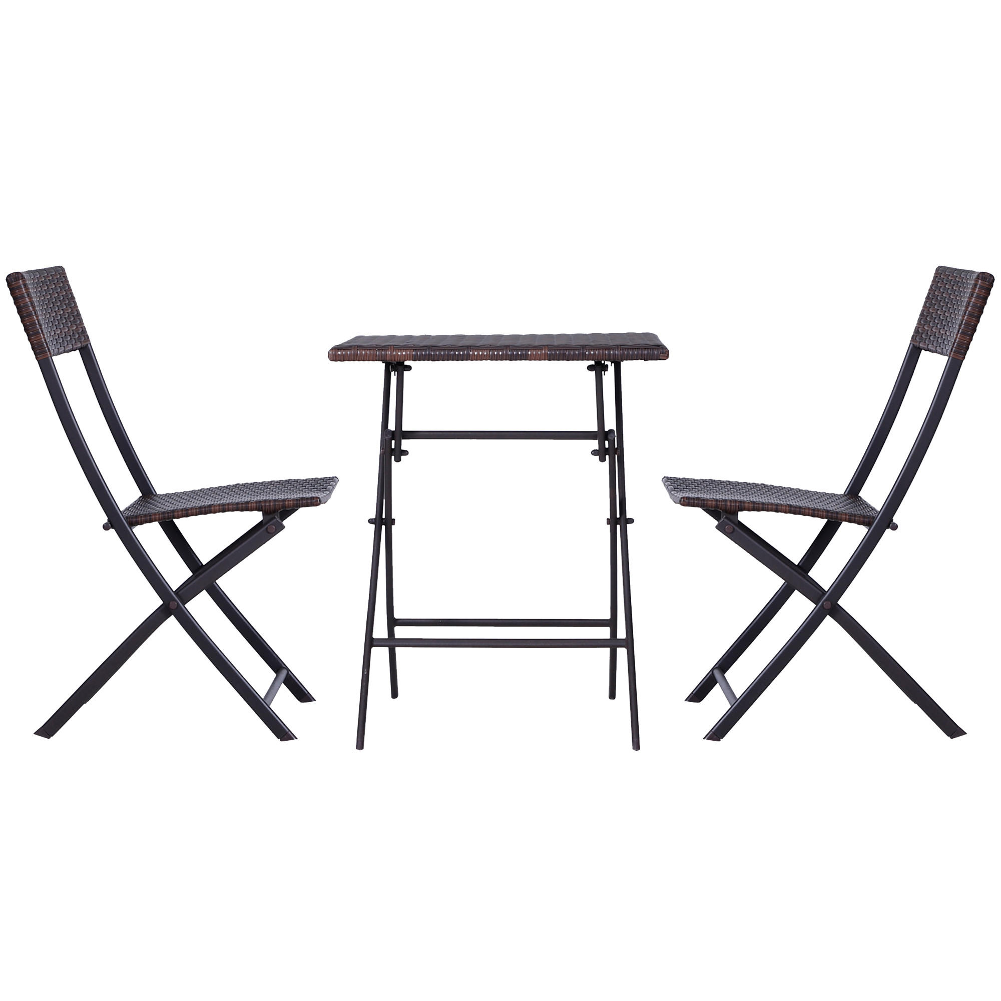 BISTROSET Polyrattan, 3tlg. Balkonmöbel Set, Sitzgruppe, Essgruppe, Gartenmöbel - Braun, Metall - Outsunny
