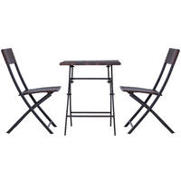 BISTROSET Polyrattan, 3tlg. Balkonmöbel Set, Sitzgruppe, Essgruppe, Gartenmöbel - Braun, Metall - Outsunny