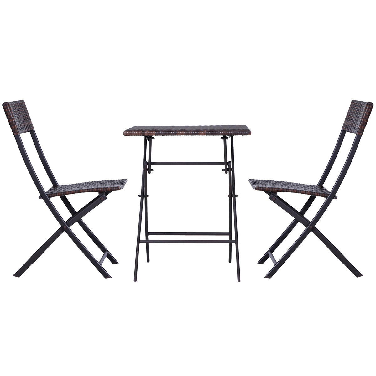BISTROSET Polyrattan, 3tlg. Balkonmöbel Set, Sitzgruppe, Essgruppe, Gartenmöbel - Braun, Metall - Outsunny