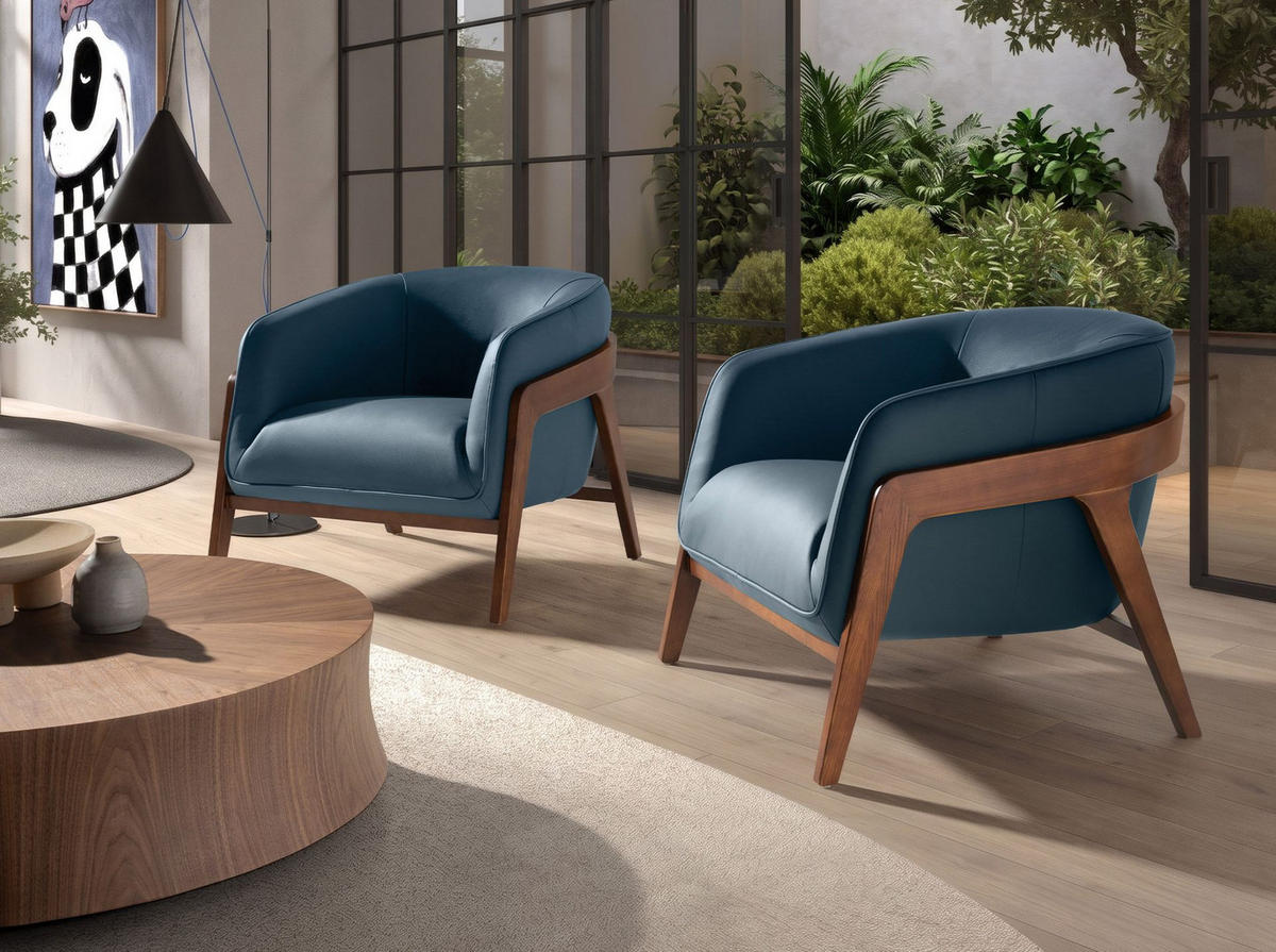 SESSEL in Petrolblau 82/87/73 cm - Walnussfarben/Petrol, Leder/Holz (82/73/87cm) - ANGEL CERDA