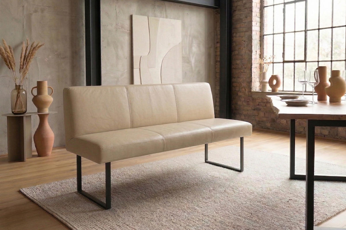 ESSZIMMERBANK ELEEN Beige Leder - Beige, Leder (123/85/69cm) - KAWOLA