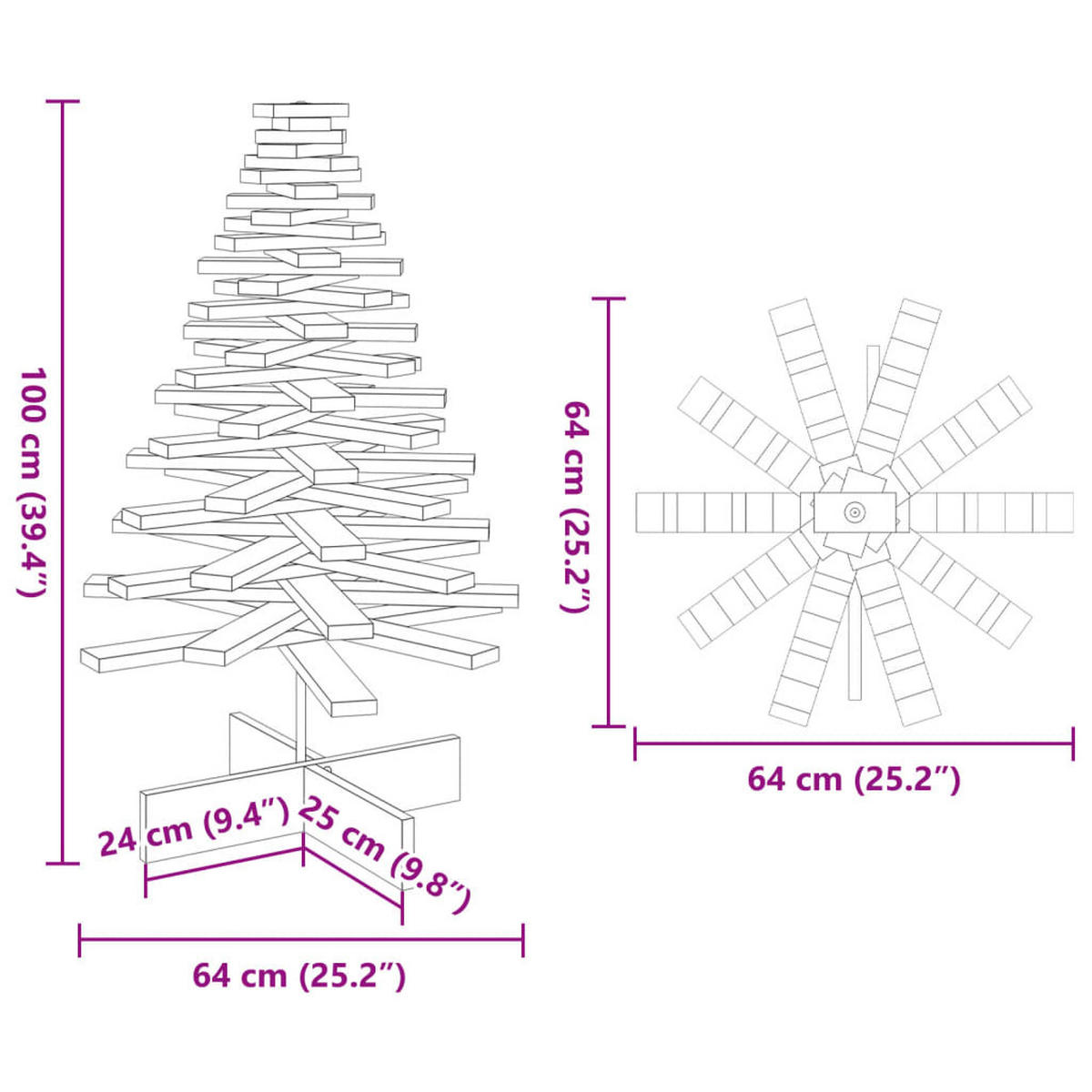 WEIHNACHTSBAUM Holz 64/64/100 Cm Braun Massivholz Kiefer - Braun, Holz (100cm) - vidaXL