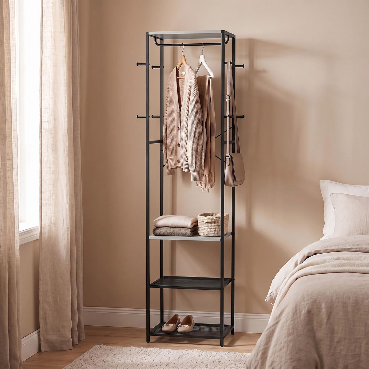 GARDEROBENSTÄNDER Schwarz Grau 8 Haken - Multicolor, Holzwerkstoff/Metall (40/181/28cm) - Relaxdays