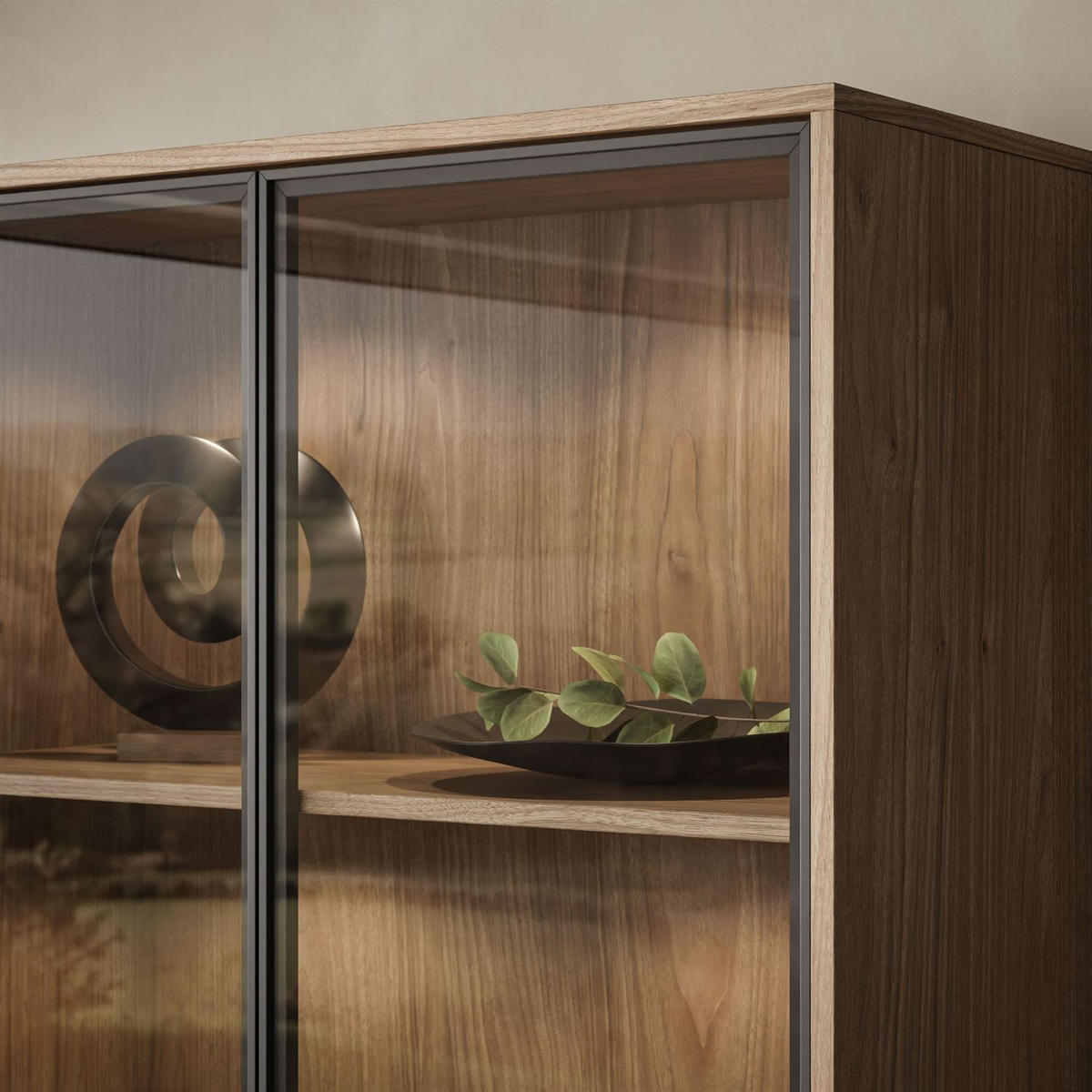 VITRINE ISA, zweitürig mit LED-Beleuchtung - Eichefarben, Holzwerkstoff (90/193/40cm) - Lookway