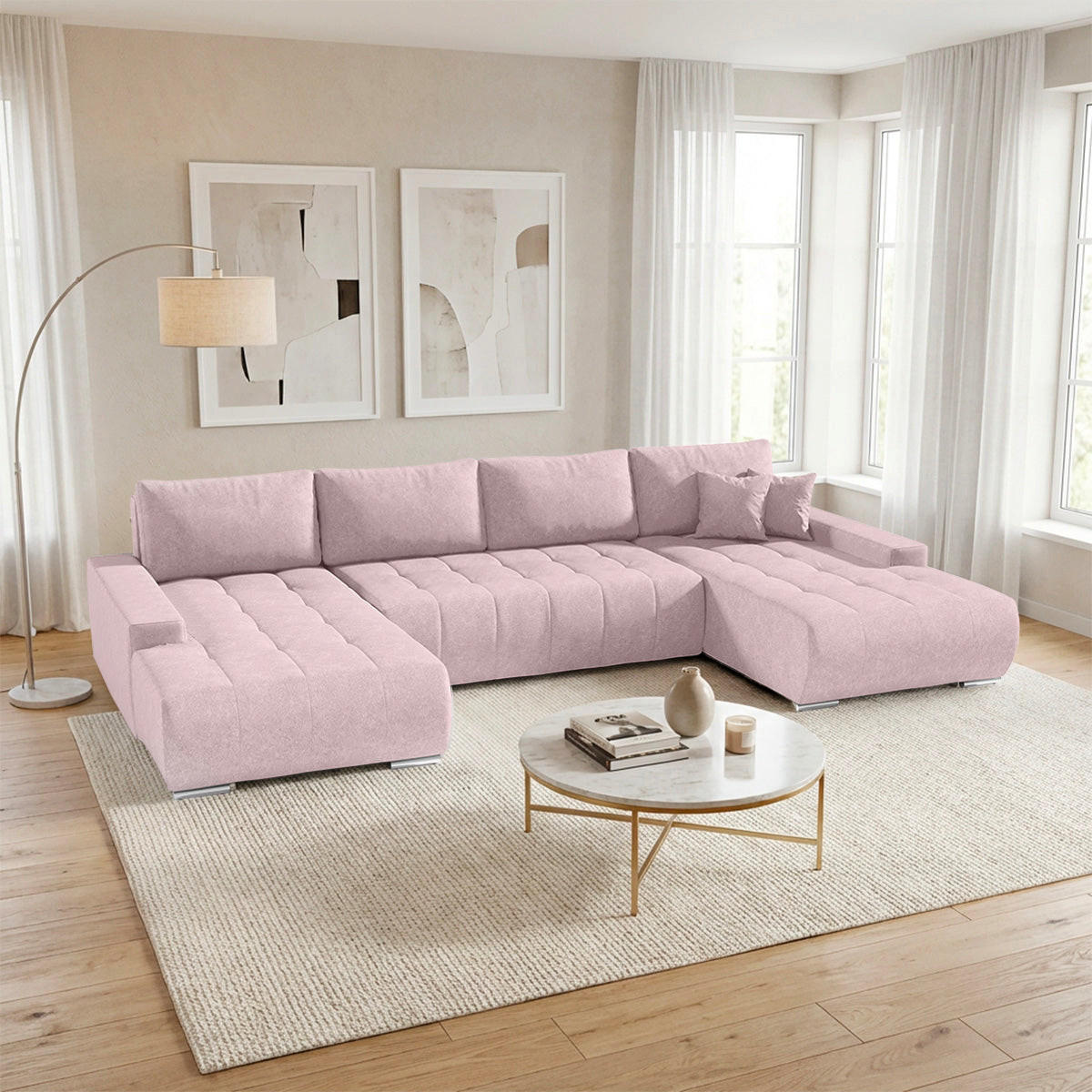 PANORAMASOFA Jonas 5 Sitzplätze Rose - Rosa, Holzwerkstoff (350/85/185cm) - Petits-meubles