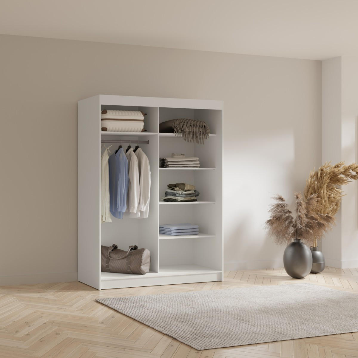 SCHWEBETÜRENSCHRANK mit Spiegel Fiore 2D1L 150 Weiß/Gold - Goldfarben/Weiß, Holzwerkstoff/Metall (150/200/60cm) - mzm24