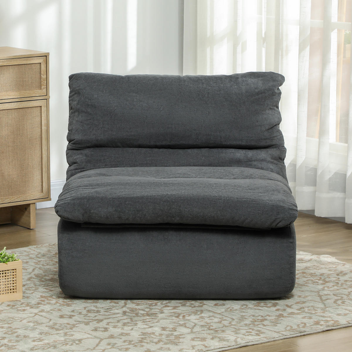 BODENSTUHL, Bodensessel mit einteiligem ultrahochdichtem Schaumstoff, Grau - Grau, Textil (82/75/103cm) - HOMCOM