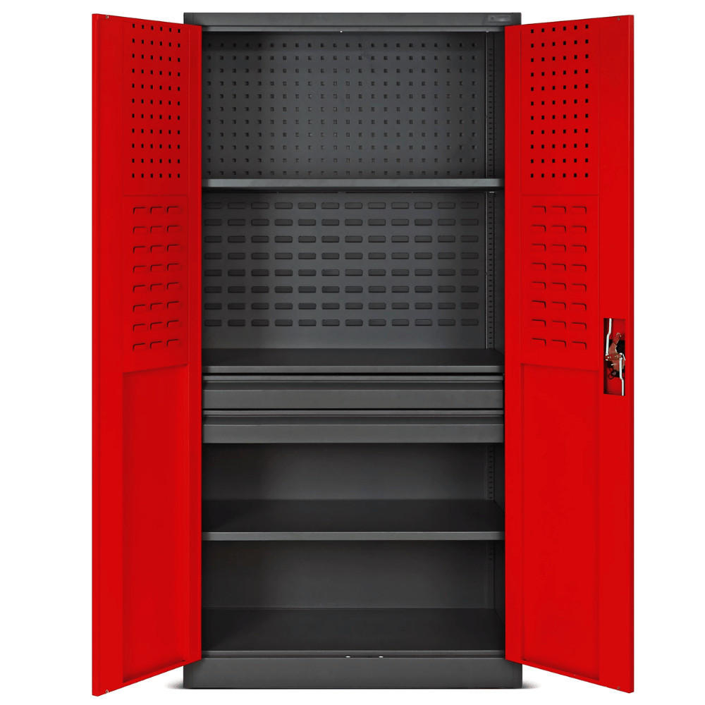 WERKZEUGSCHRANK mit Lochwand AESO 185x92x50cm Anthrazit-Rot - Anthrazit, Metall (92/185/50cm) - DELUKE