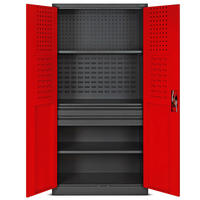 WERKZEUGSCHRANK mit Lochwand AESO 185x92x50cm Anthrazit-Rot - Anthrazit, Metall (92/185/50cm) - DELUKE