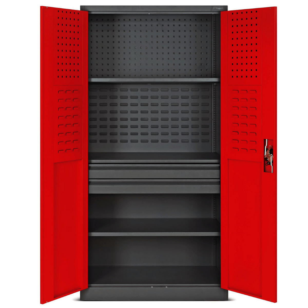 WERKZEUGSCHRANK mit Lochwand AESO 185x92x50cm Anthrazit-Rot - Anthrazit, Metall (92/185/50cm) - DELUKE