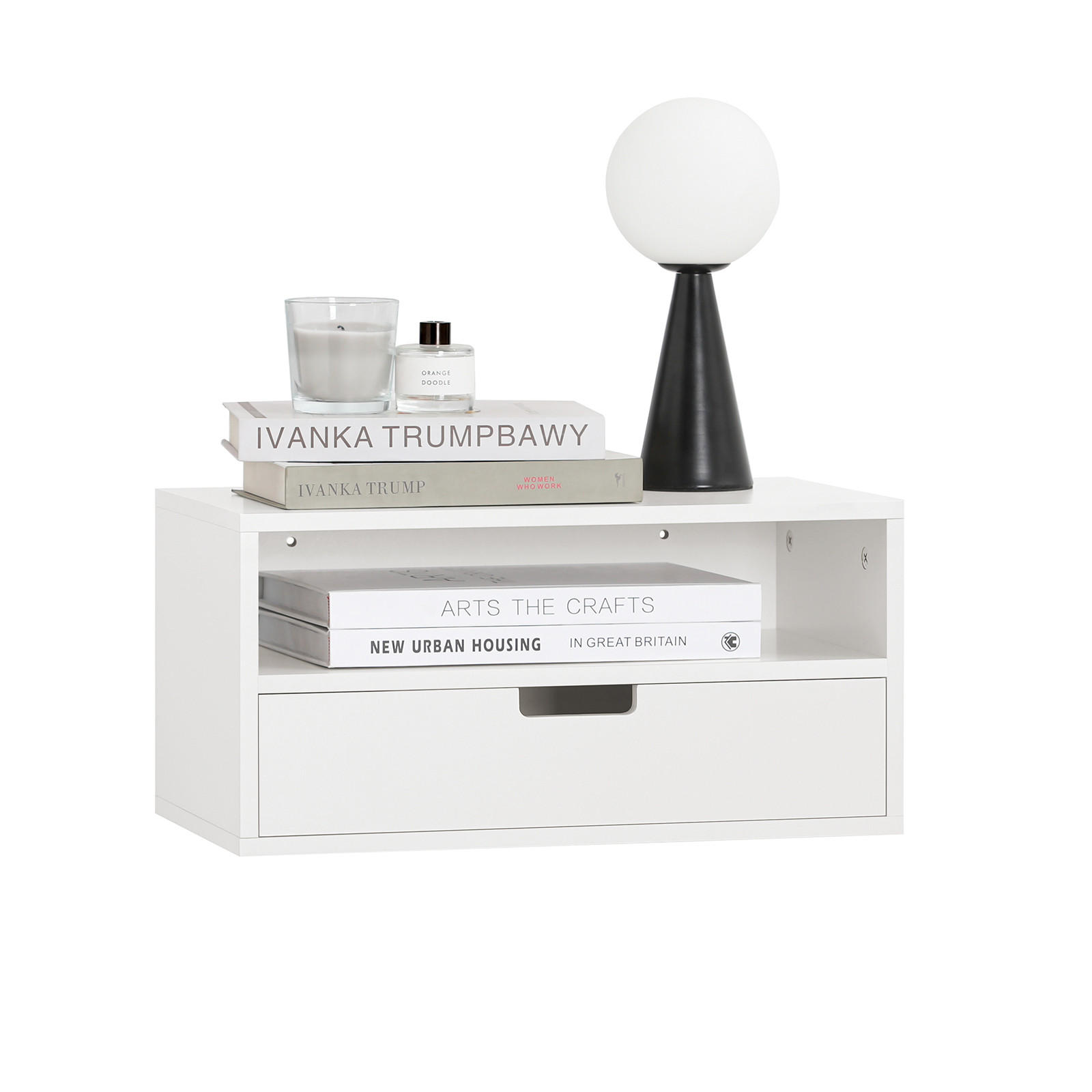SoBuy POLIČKA K POSTELI s 1 zásuvkou Bílá 45x25x22cm Minimalistický