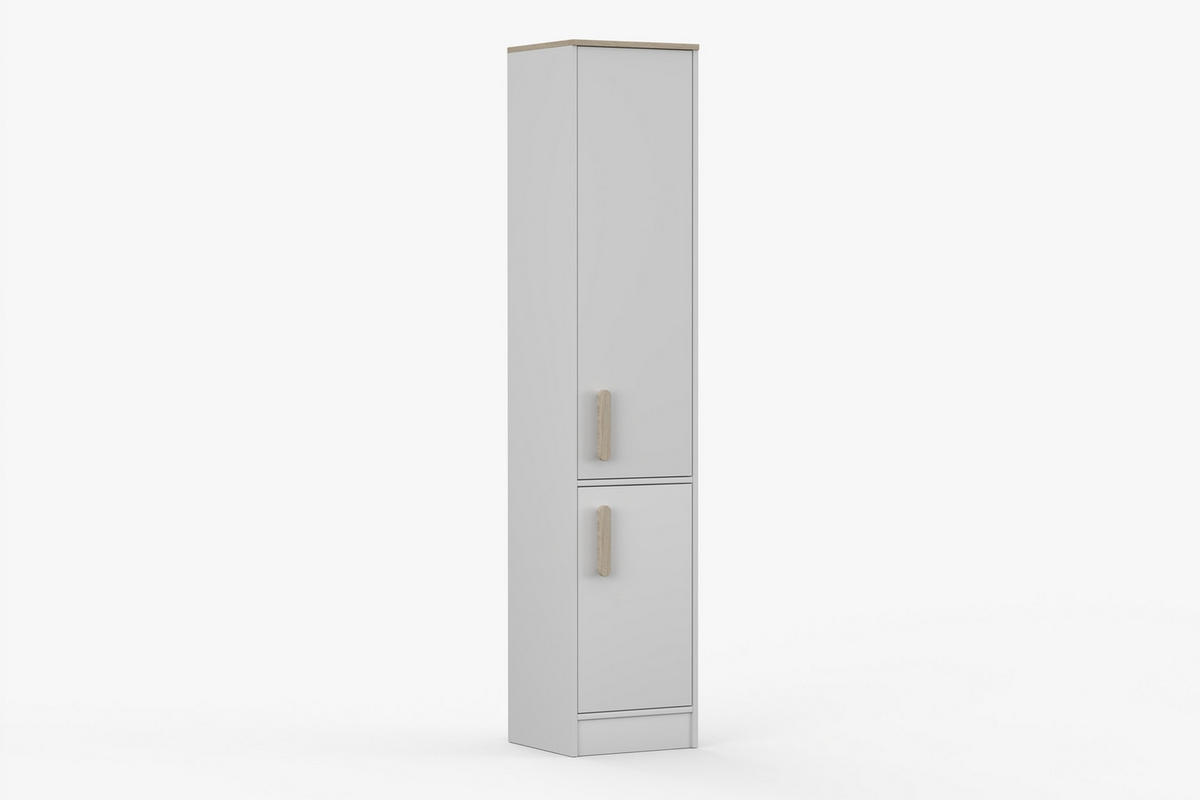 REGAL MIKI 01 Korpus Weiß | Griffe Sonoma - Weiß/Sonoma Eiche, Holz/Holzwerkstoff (40/197/38cm) - Deine Möbel 24