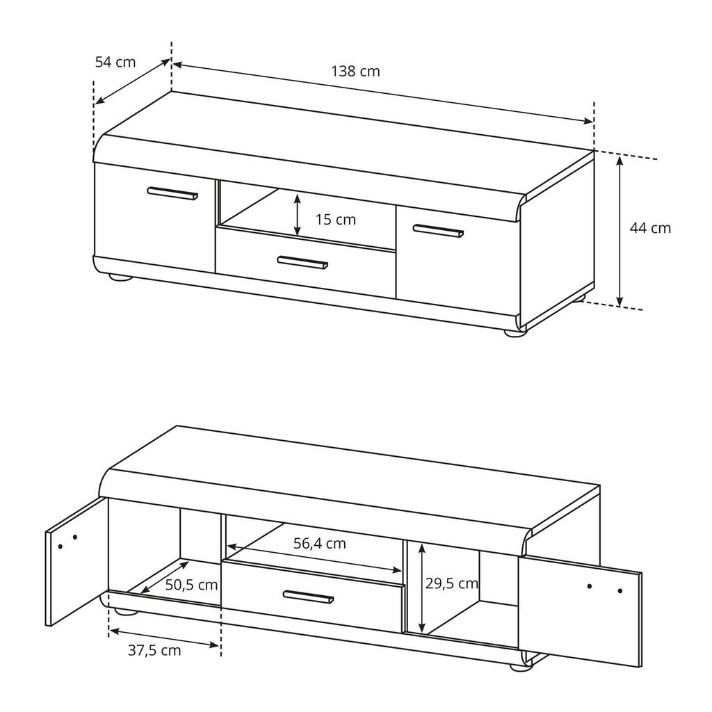 Thumbnail - Masseno Lowboard, Sonoma Eiche, Holzwerkstoff, 1 Schubladen, 140x44x54 cm, Wohnzimmer, Wohnwände, Lowboards, Lowboards s...