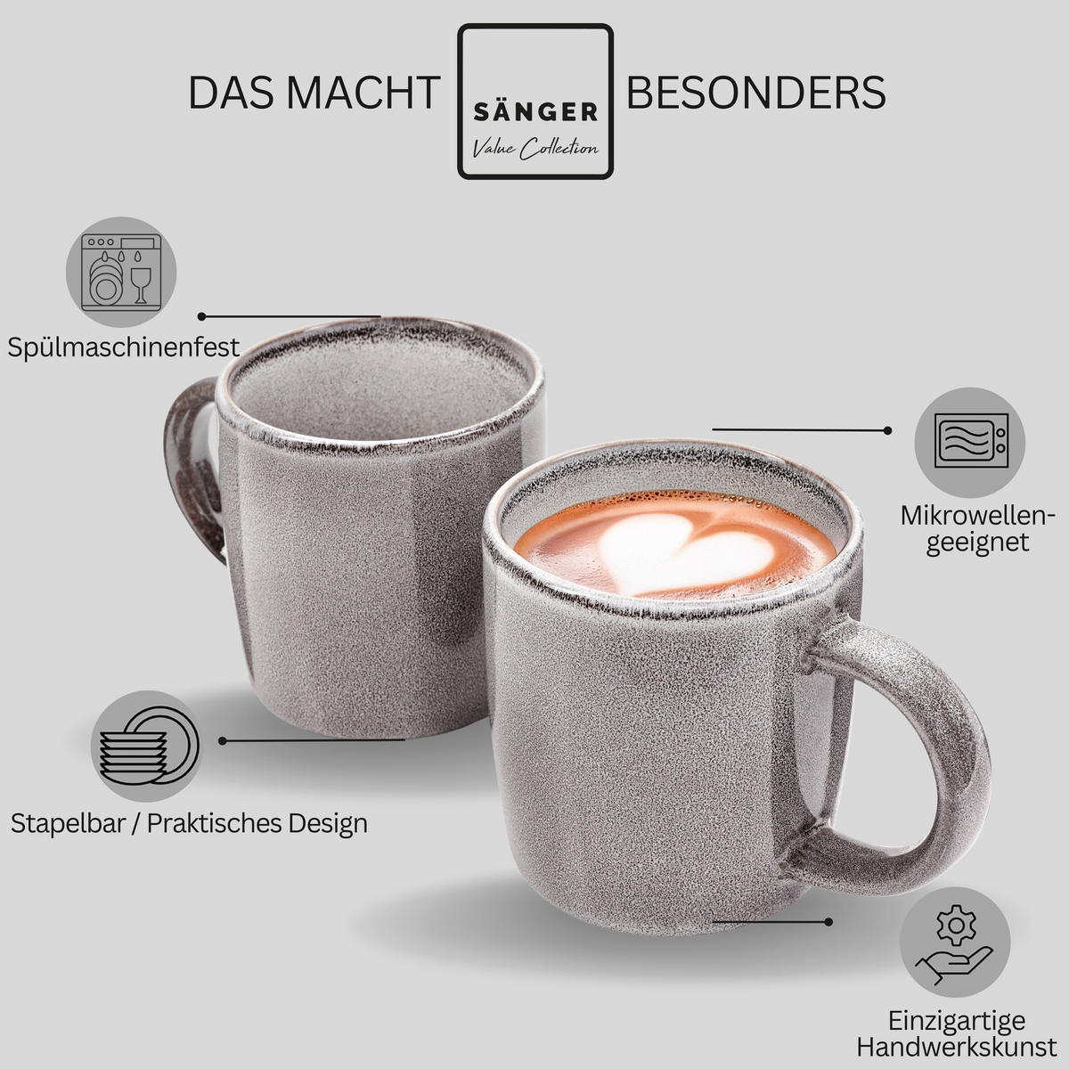 KAFFEEBECHER SET KAIRO MONDGRAU - 6 aus Steingut - Dunkelgrau, Keramik (0.4L) - Sänger