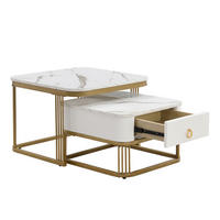 COUCHTISCH-SET in Weiß mit Schubladen und goldenen Beinen für Wohnzimmer, B60/T60/H45 cm - Goldfarben/Weiß, Holzwerkstoff (60/60/45cm) - STILVORA