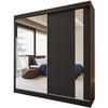 SCHWEBETÜRENSCHRANK Gaja 200/216/61 schwarz mit Spiegel und Schubladeneinsätze - Schwarz, Holzwerkstoff (200/216/61cm) - Beautysofa