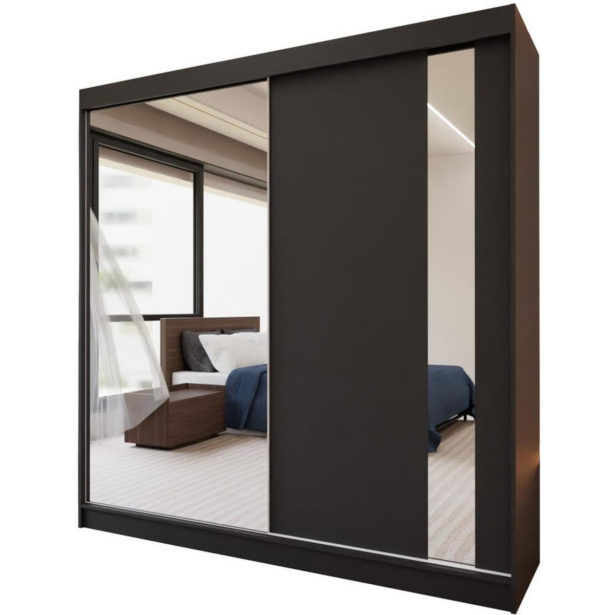 SCHWEBETÜRENSCHRANK Gaja 200/216/61 schwarz mit Spiegel und Schubladeneinsätze - Schwarz, Holzwerkstoff (200/216/61cm) - Beautysofa